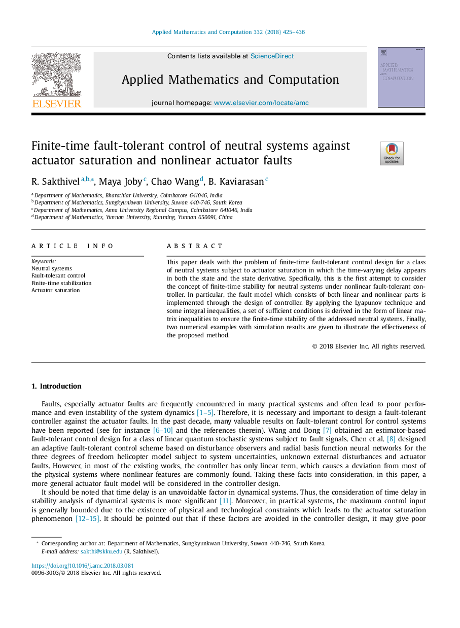 Finite-time fault-tolerant control of neutral systems against actuator saturation and nonlinear actuator faults