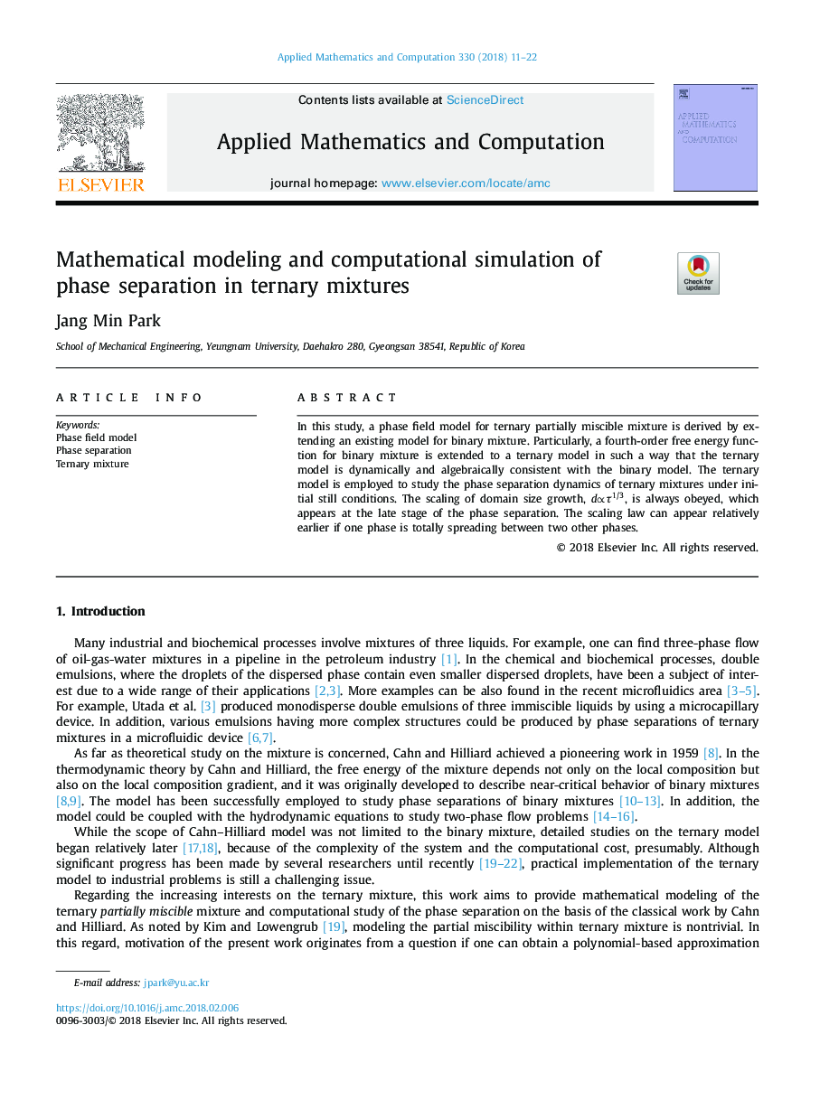 Mathematical modeling and computational simulation of phase separation in ternary mixtures