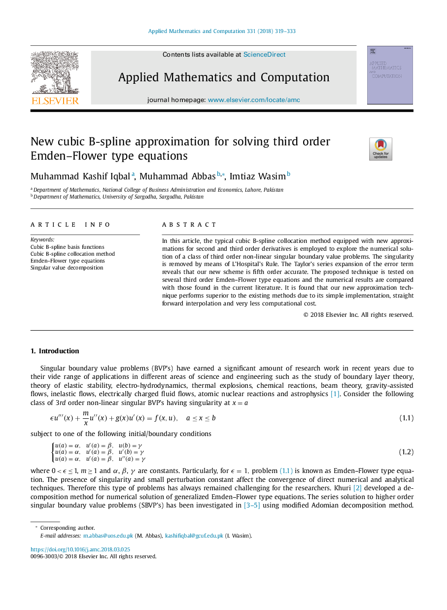 New cubic B-spline approximation for solving third order Emden-Flower type equations