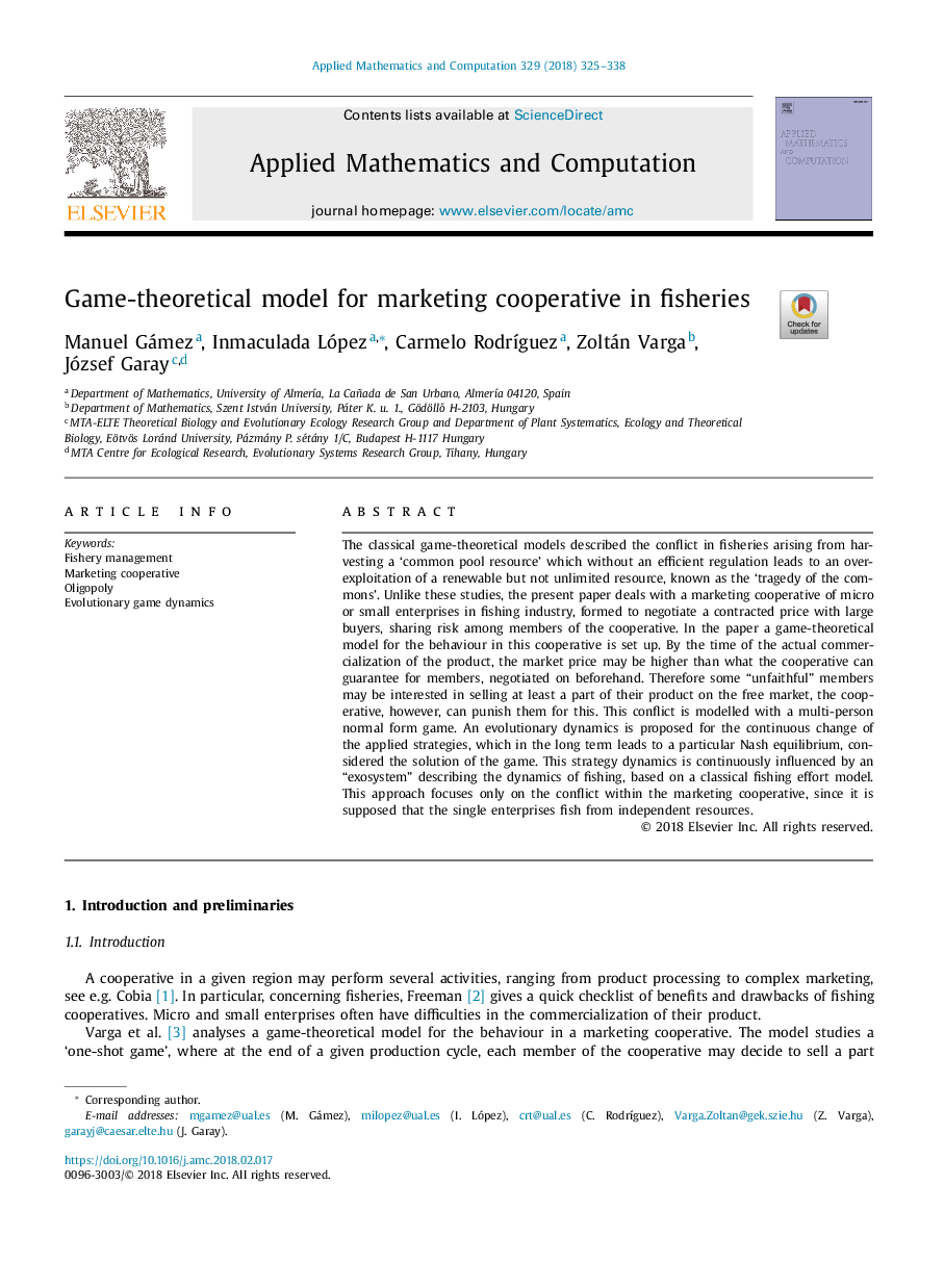 Game-theoretical model for marketing cooperative in fisheries