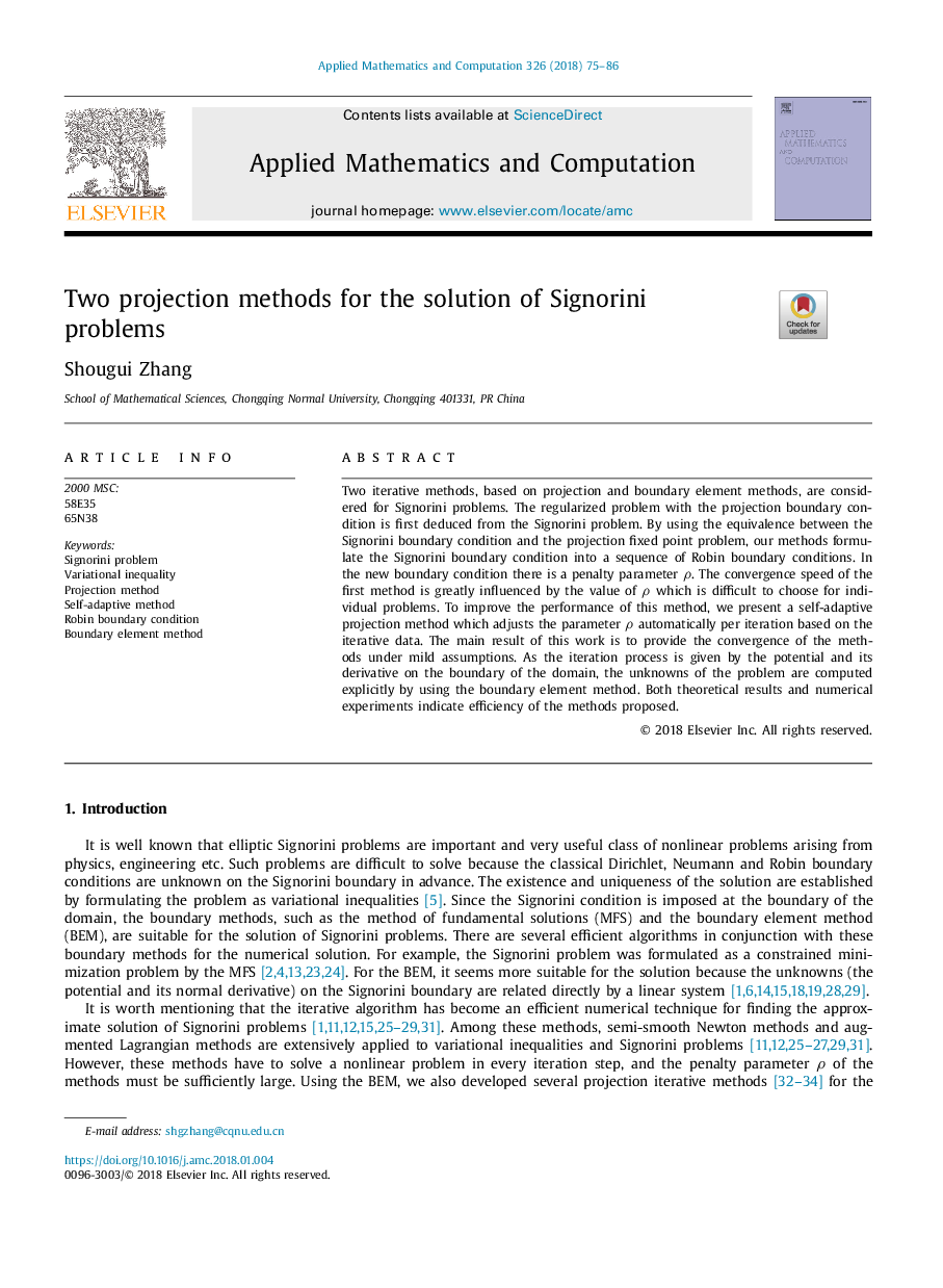 Two projection methods for the solution of Signorini problems