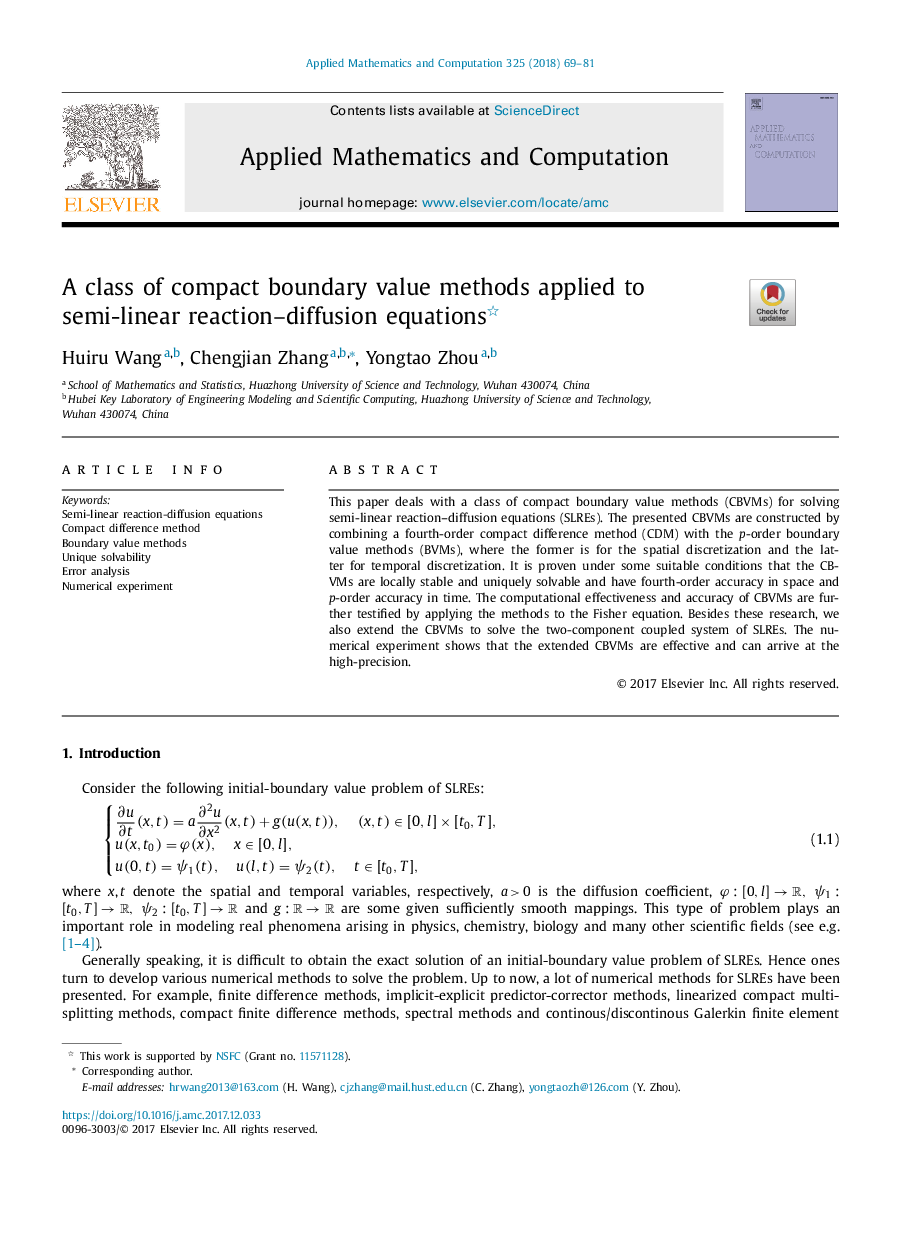 A class of compact boundary value methods applied to semi-linear reaction-diffusion equations