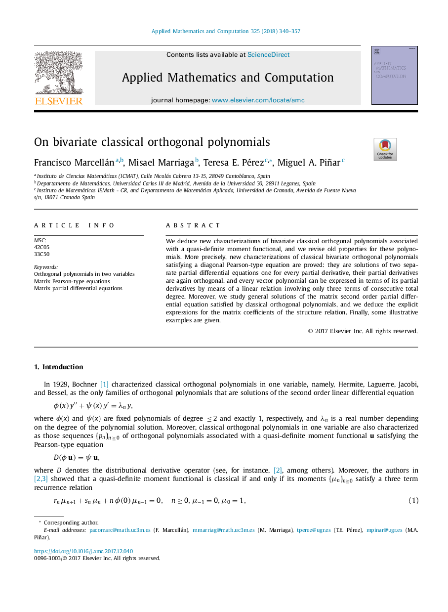 On bivariate classical orthogonal polynomials