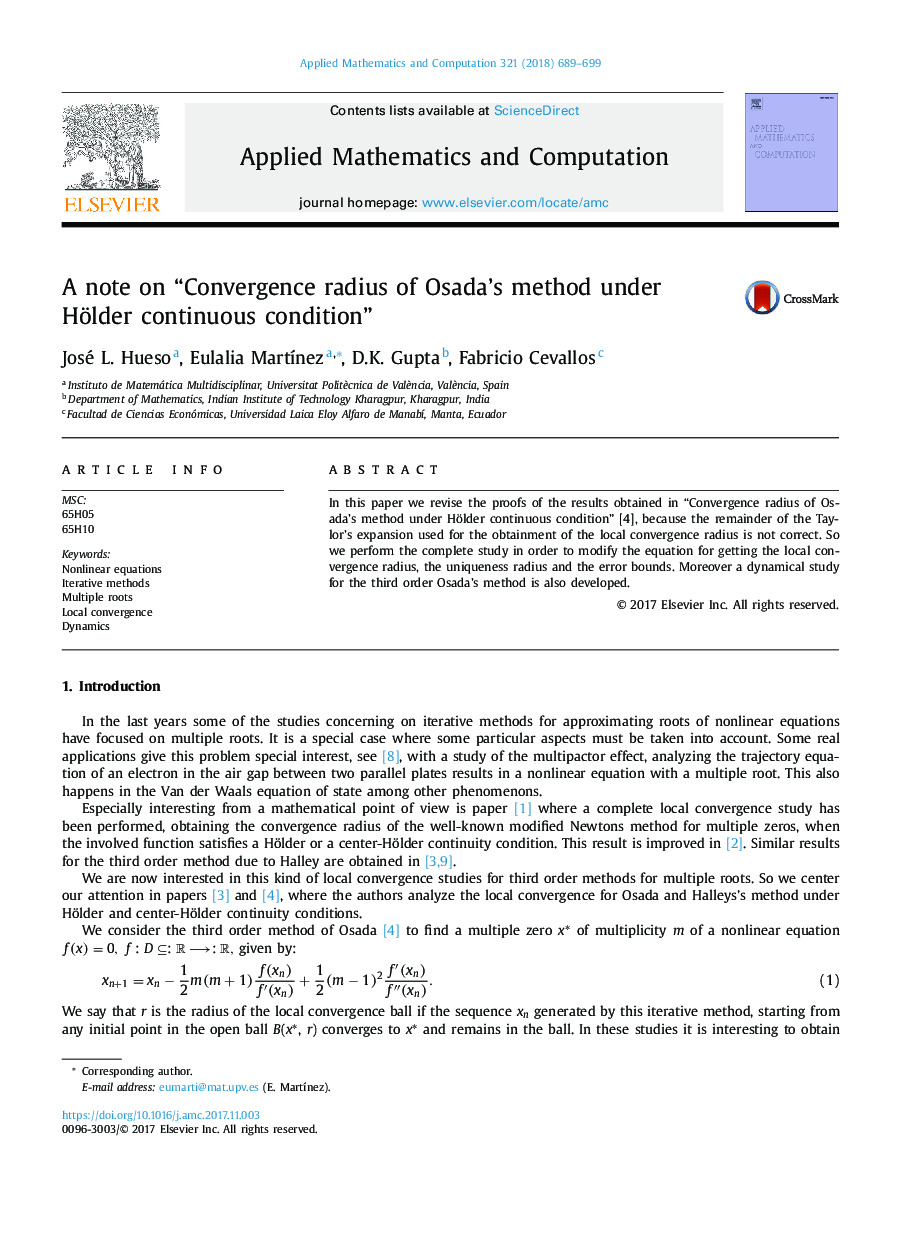 A note on “Convergence radius of Osada's method under Hölder continuous condition”