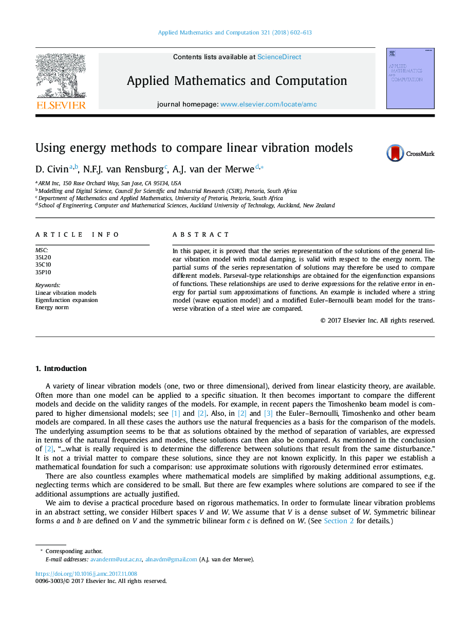 Using energy methods to compare linear vibration models