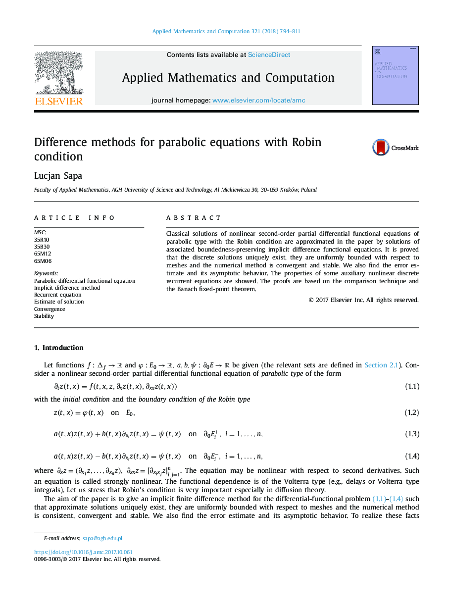 Difference methods for parabolic equations with Robin condition