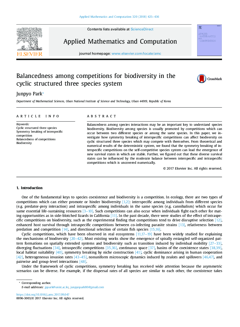 Balancedness among competitions for biodiversity in the cyclic structured three species system