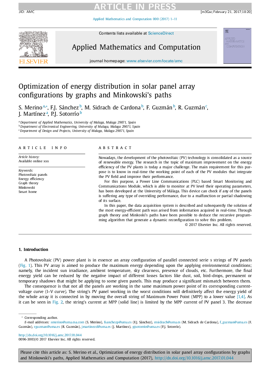 Optimization of energy distribution in solar panel array configurations by graphs and Minkowski's paths