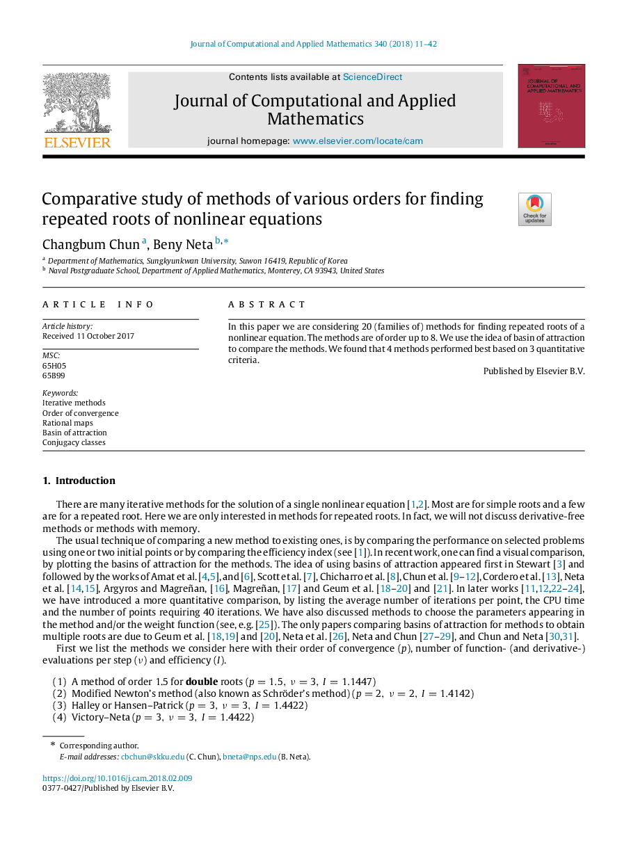 Comparative study of methods of various orders for finding repeated roots of nonlinear equations