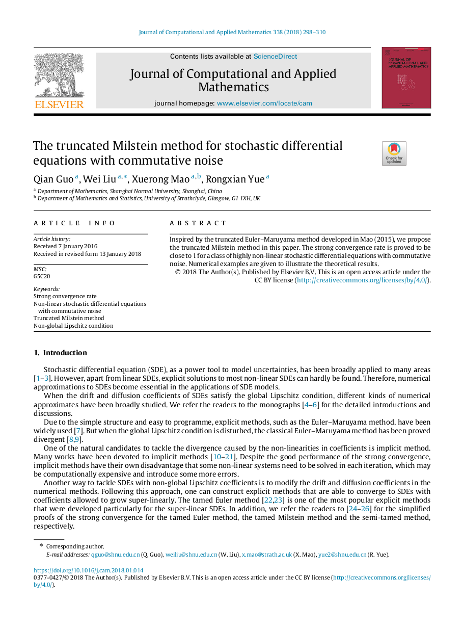 The truncated Milstein method for stochastic differential equations with commutative noise