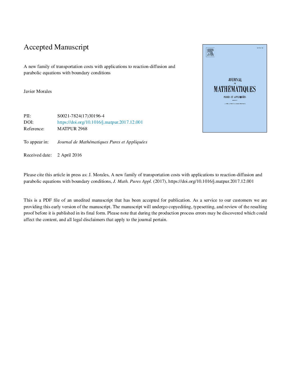 A new family of transportation costs with applications to reaction-diffusion and parabolic equations with boundary conditions