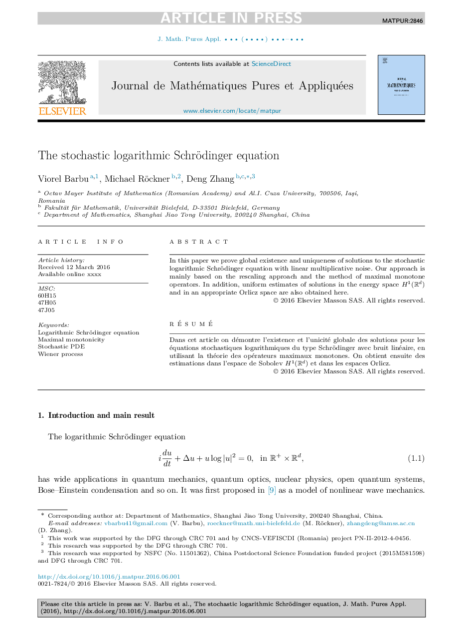 The stochastic logarithmic Schrödinger equation