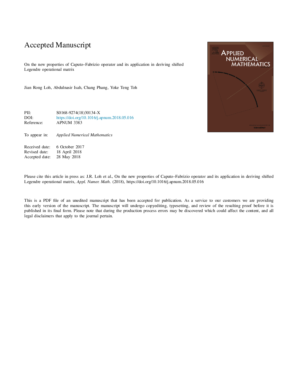 On the new properties of Caputo-Fabrizio operator and its application in deriving shifted Legendre operational matrix