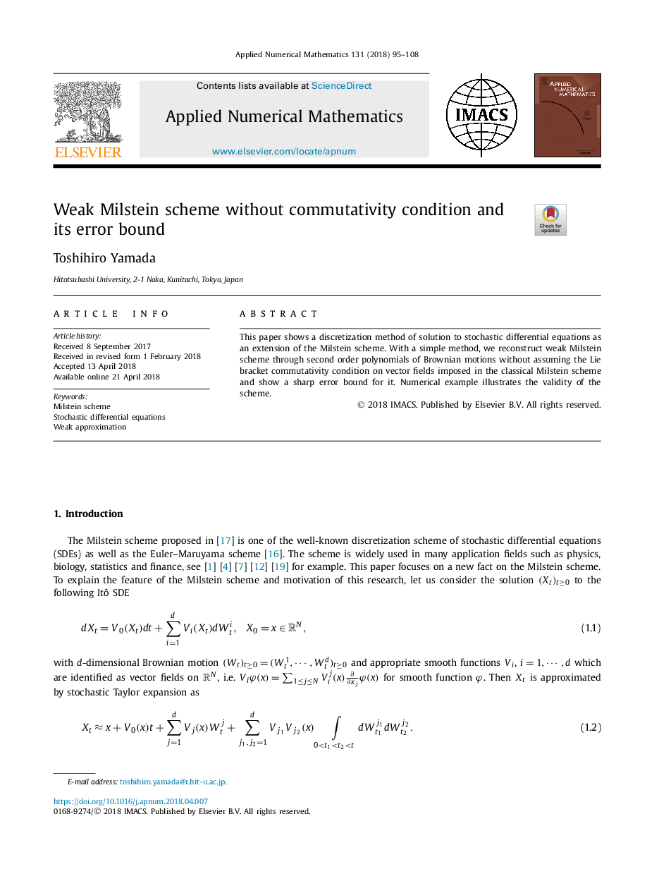 Weak Milstein scheme without commutativity condition and its error bound