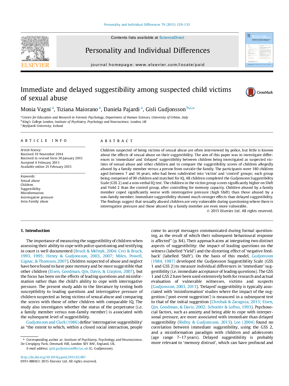 Immediate and delayed suggestibility among suspected child victims of sexual abuse