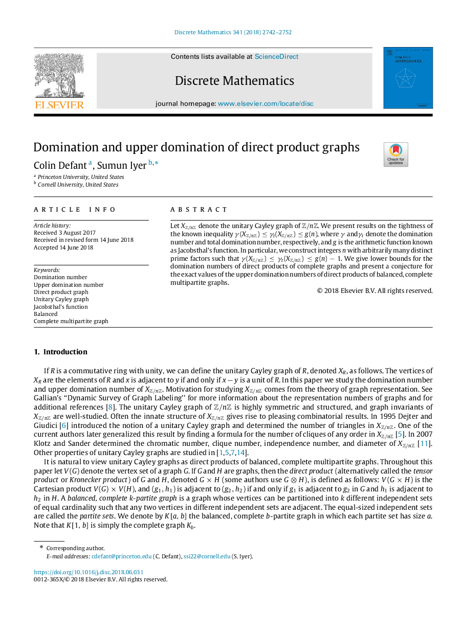 Domination and upper domination of direct product graphs