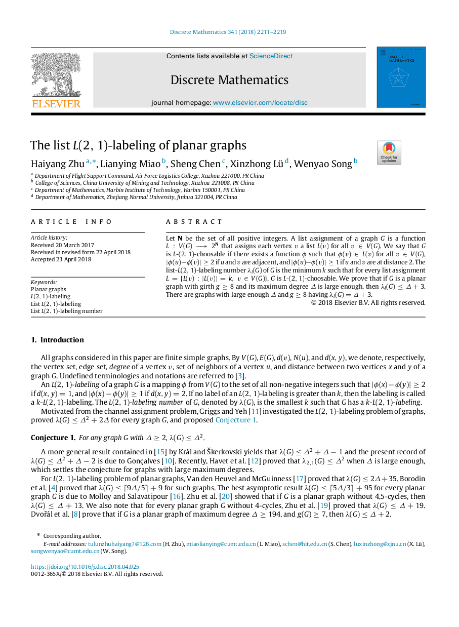 The list L(2,1)-labeling of planar graphs