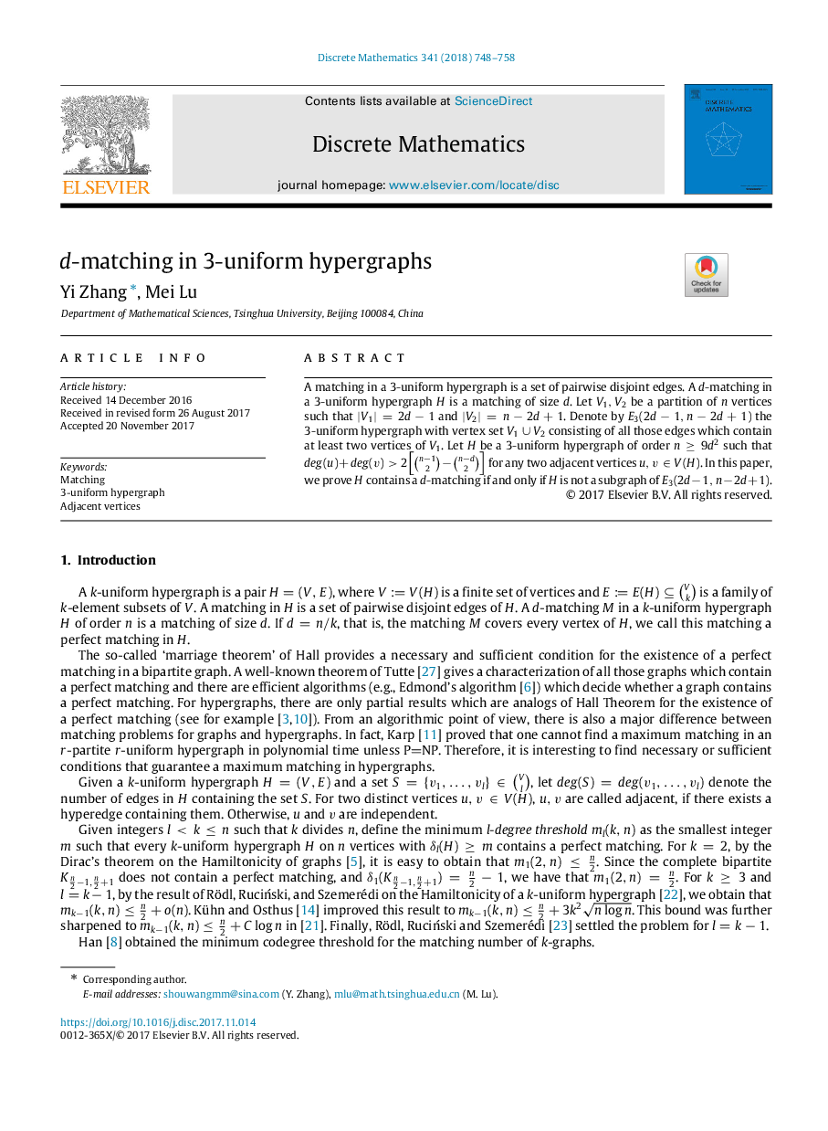 d-matching in 3-uniform hypergraphs