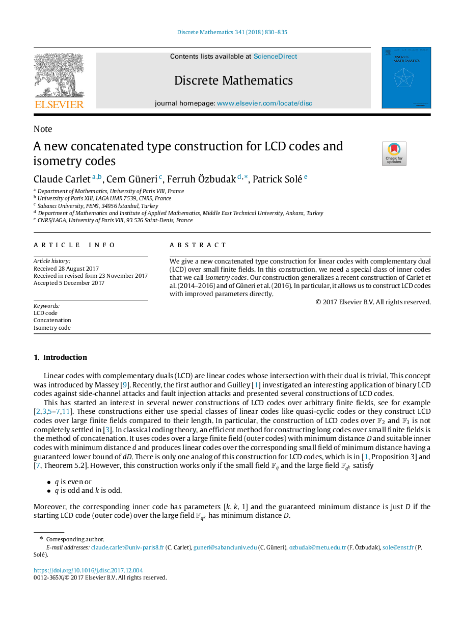 A new concatenated type construction for LCD codes and isometry codes