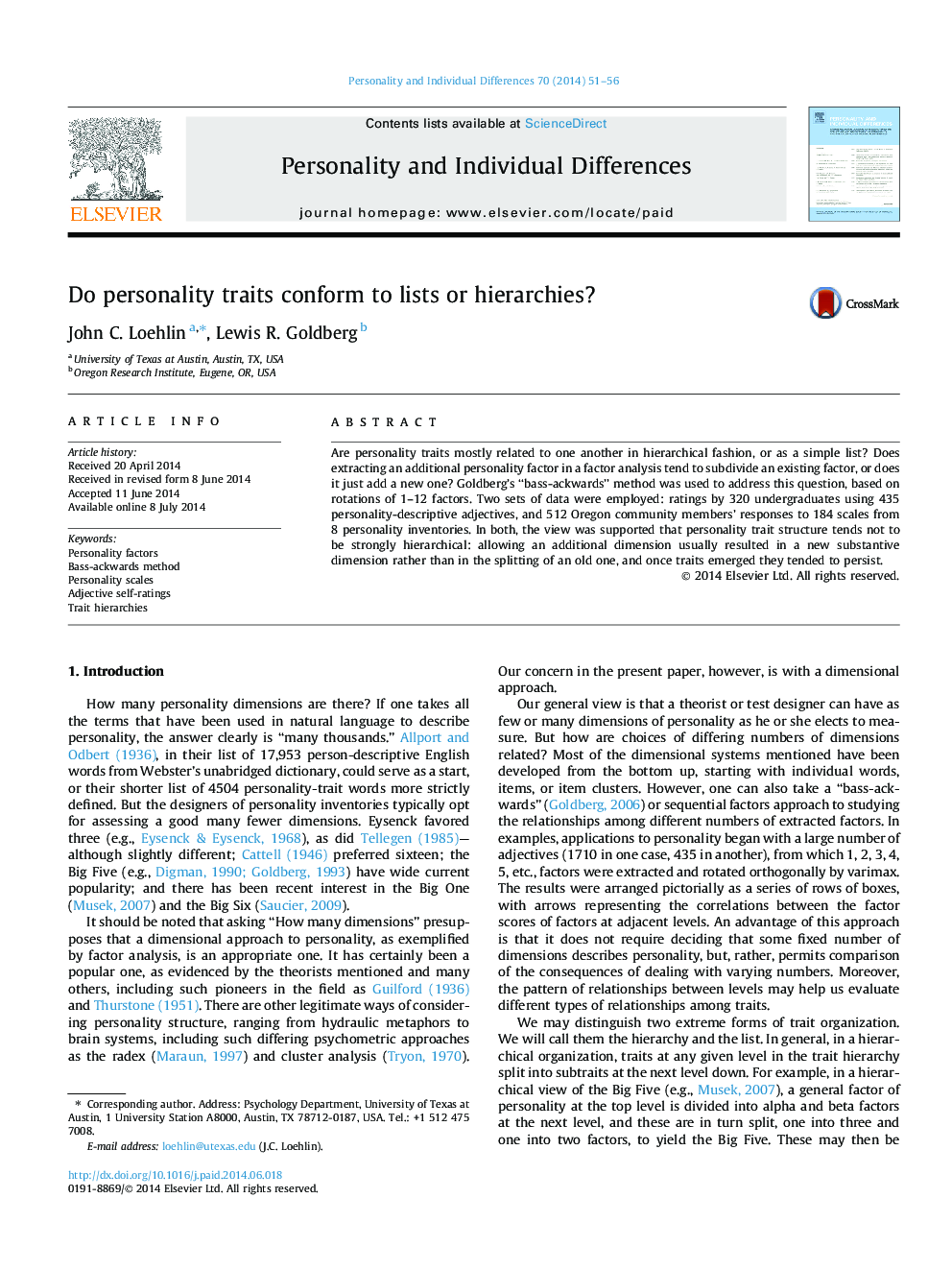 Do personality traits conform to lists or hierarchies?