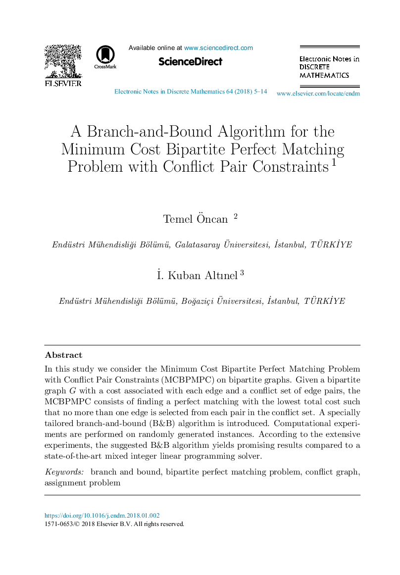 A Branch-and-Bound Algorithm for the Minimum Cost Bipartite Perfect Matching Problem with Conflict Pair Constraints