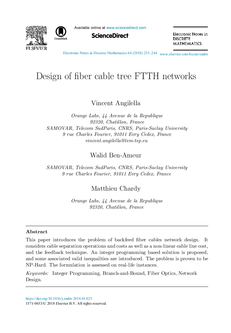 Design of fiber cable tree FTTH networks