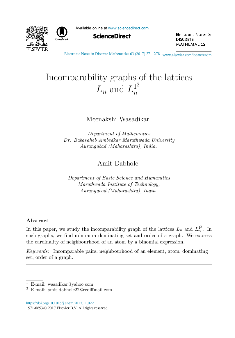 Incomparability graphs of the lattices Ln and Ln12