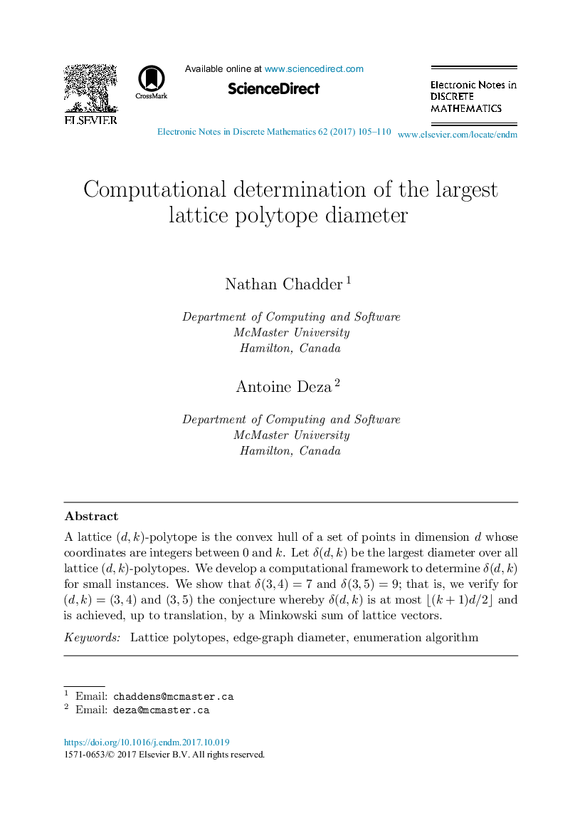 Computational determination of the largest lattice polytope diameter