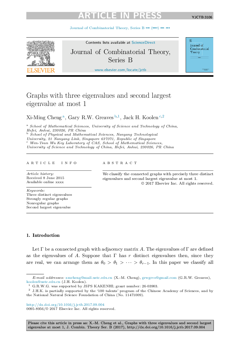 Graphs with three eigenvalues and second largest eigenvalue at most 1