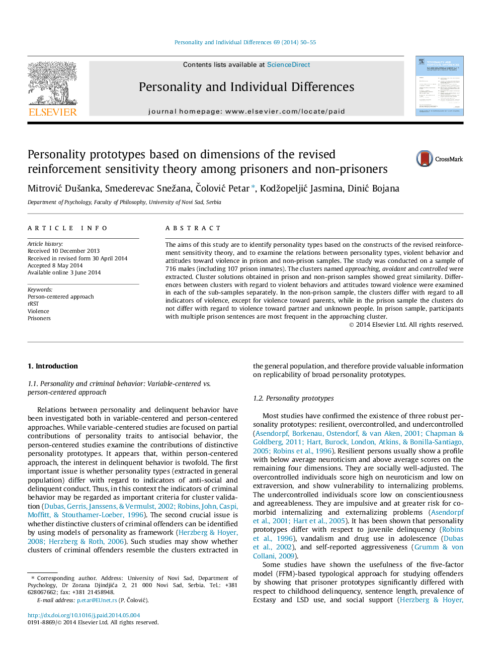 Personality prototypes based on dimensions of the revised reinforcement sensitivity theory among prisoners and non-prisoners