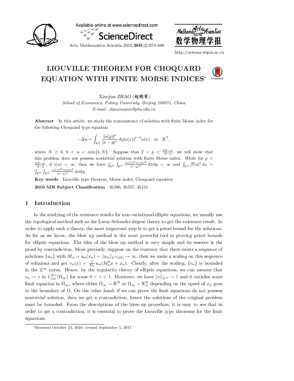 Liouville theorem for Choquard equation with finite Morse indices