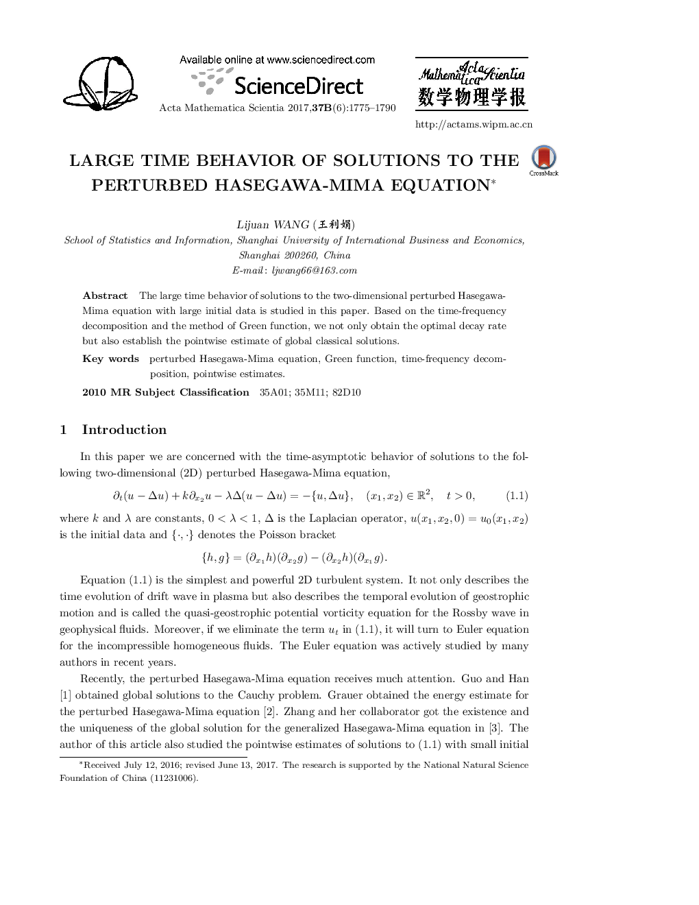 Large time behavior of solutions to the perturbed Hasegawa-Mima equation