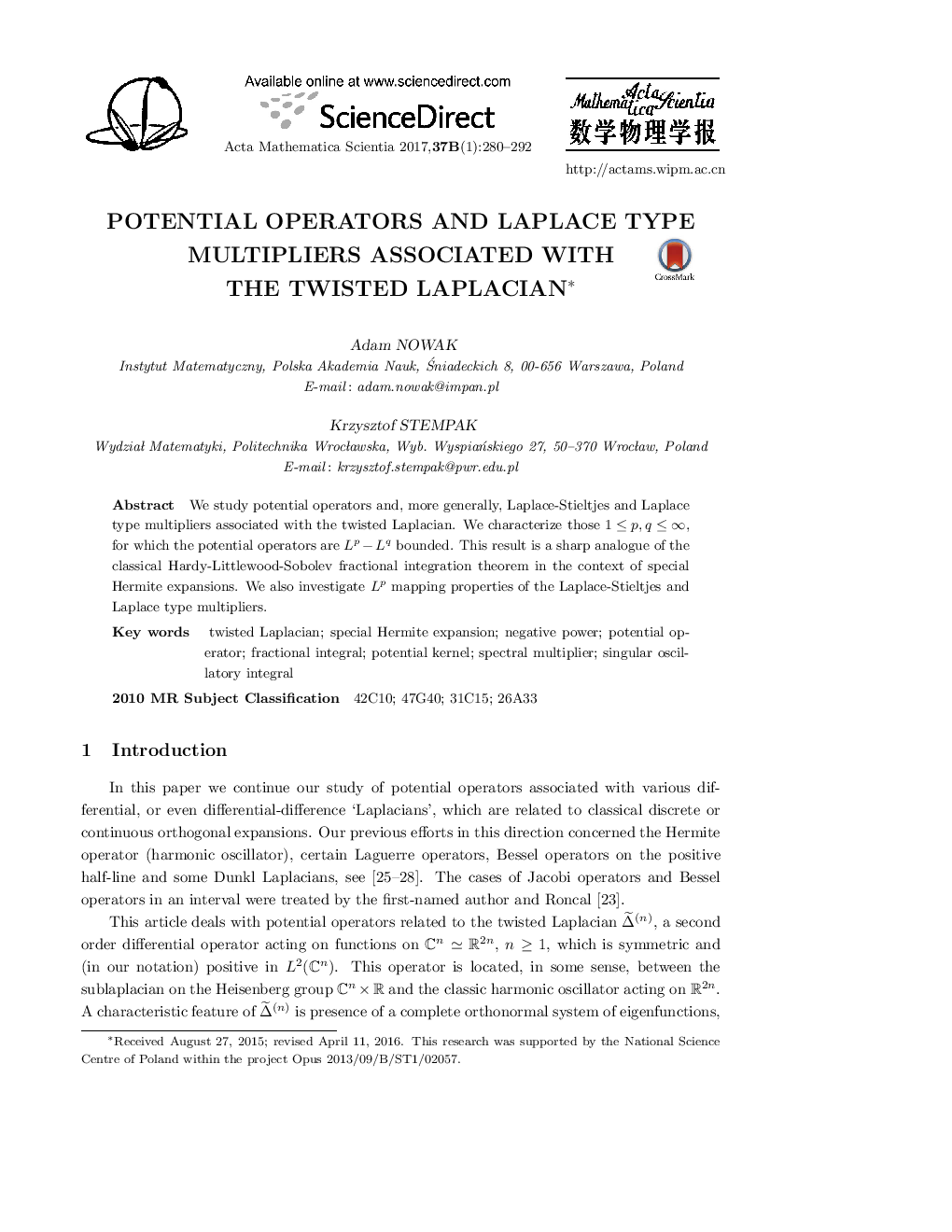 Potential operators and laplace type multipliers associated with the twisted laplacian