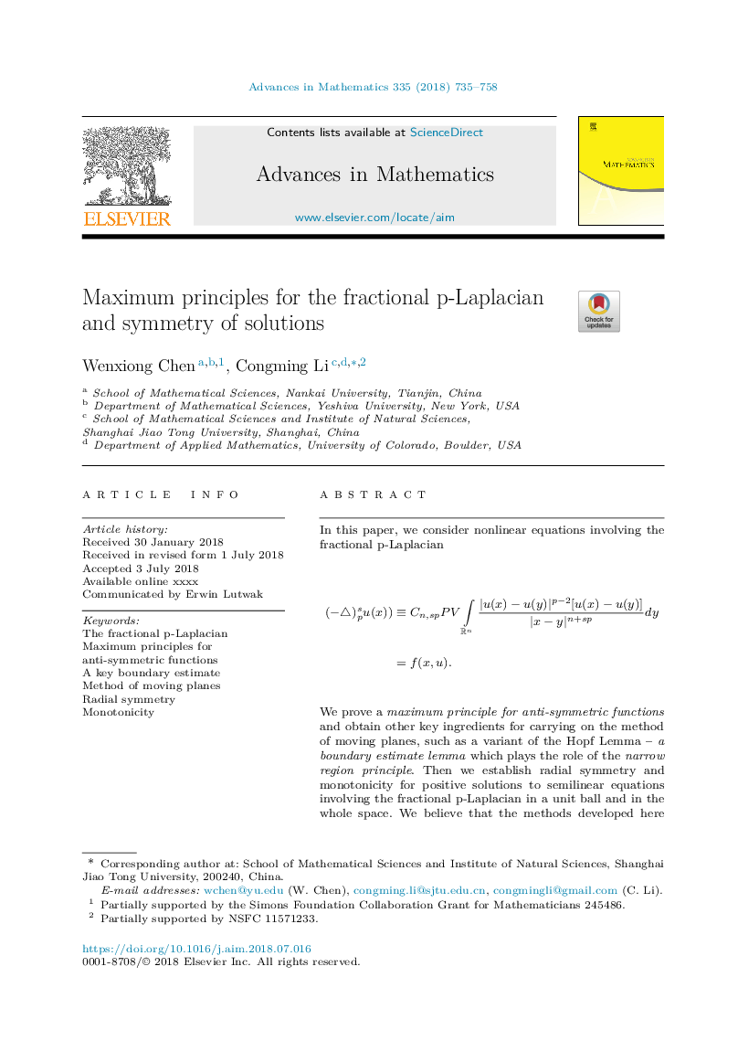 Maximum principles for the fractional p-Laplacian and symmetry of solutions