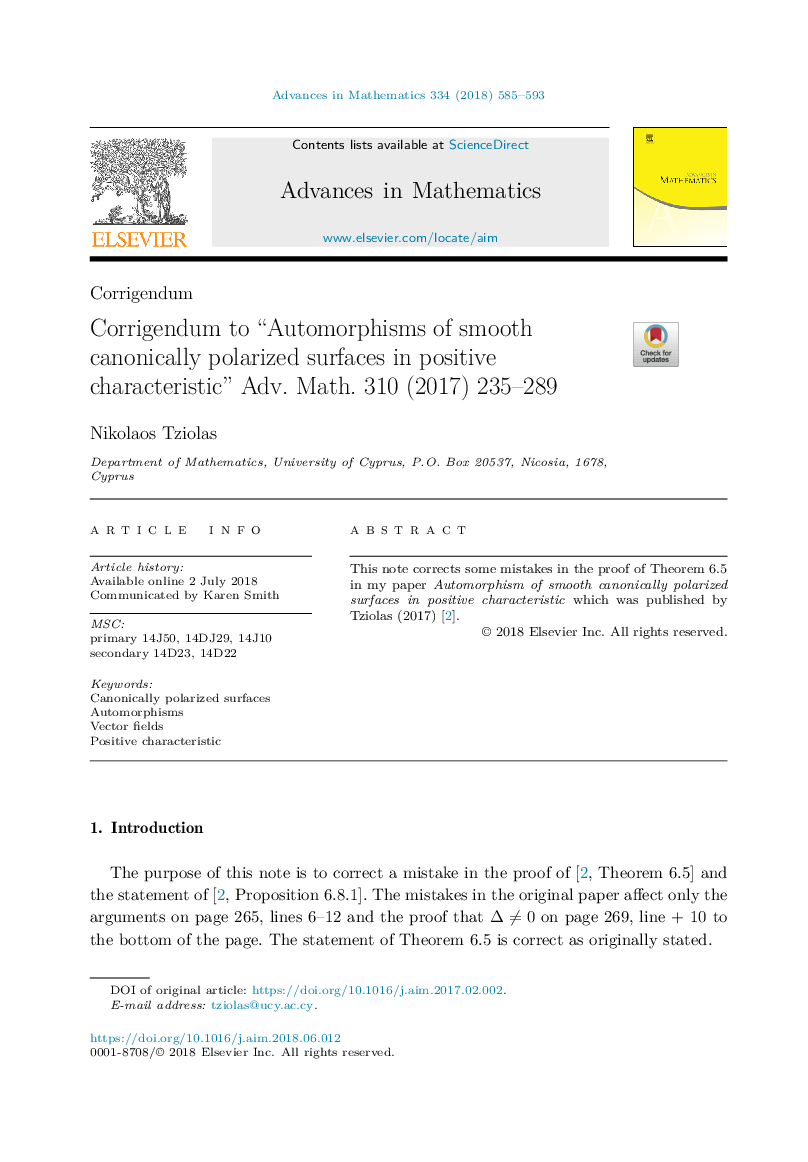 Corrigendum to “Automorphisms of smooth canonically polarized surfaces in positive characteristic” Adv. Math. 310 (2017) 235-289