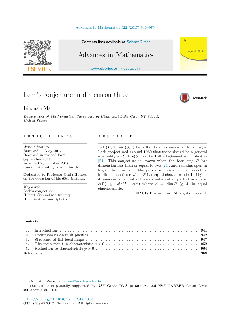 Lech's conjecture in dimension three