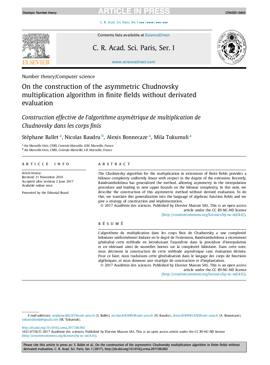 On the construction of the asymmetric Chudnovsky multiplication algorithm in finite fields without derivated evaluation