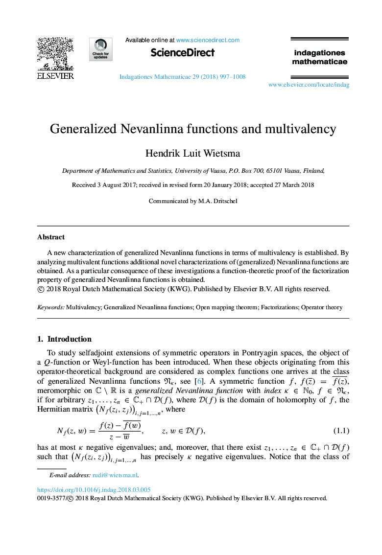 Generalized Nevanlinna functions and multivalency