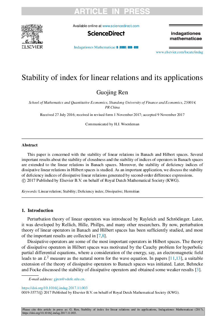 Stability of index for linear relations and its applications