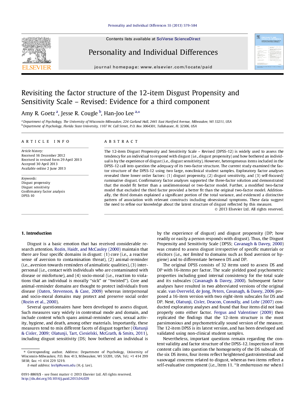 Revisiting the factor structure of the 12-item Disgust Propensity and Sensitivity Scale – Revised: Evidence for a third component