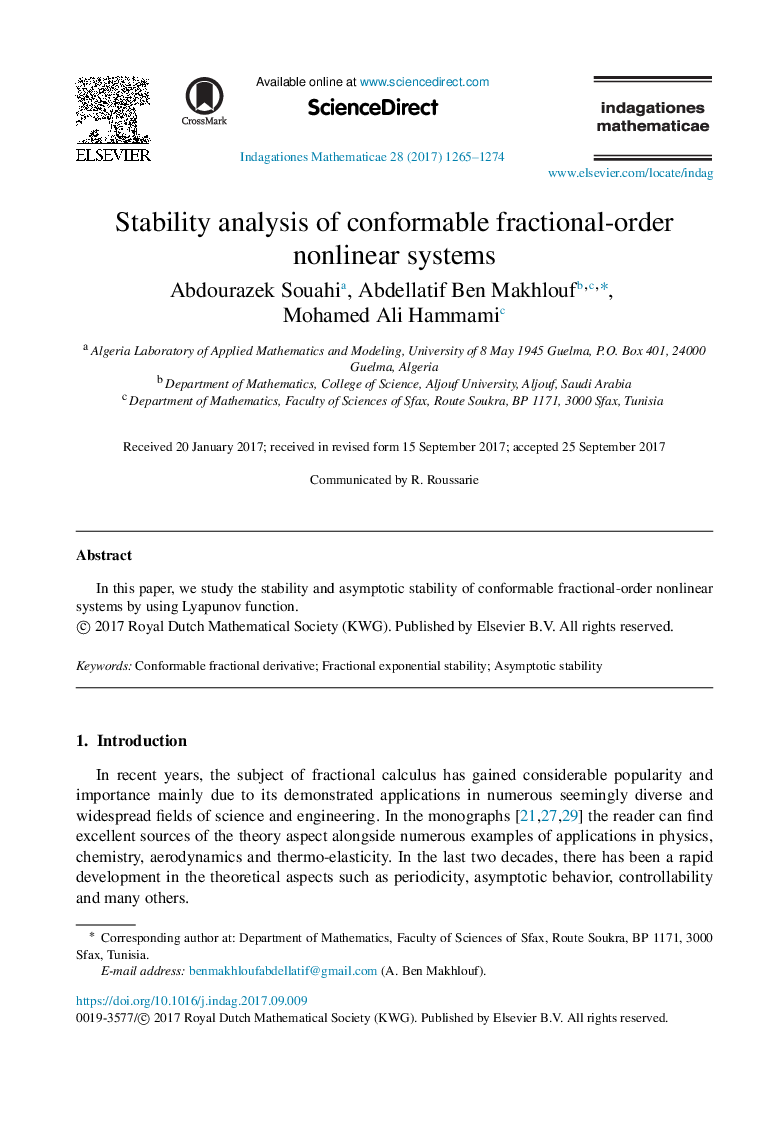 Stability analysis of conformable fractional-order nonlinear systems