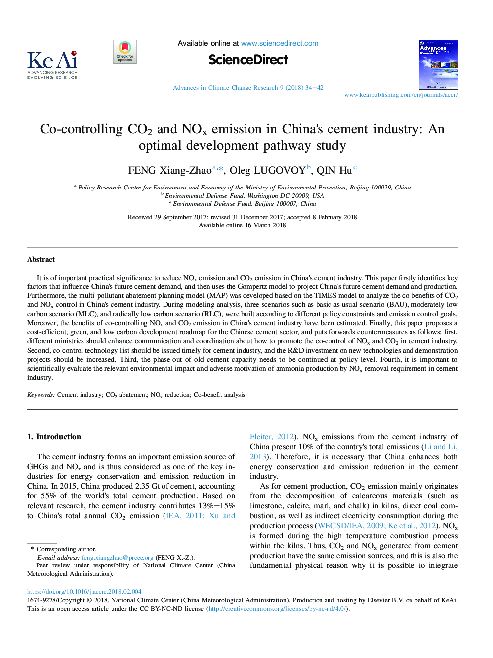 Co-controlling CO2 and NOx emission in China's cement industry: An optimal development pathway study