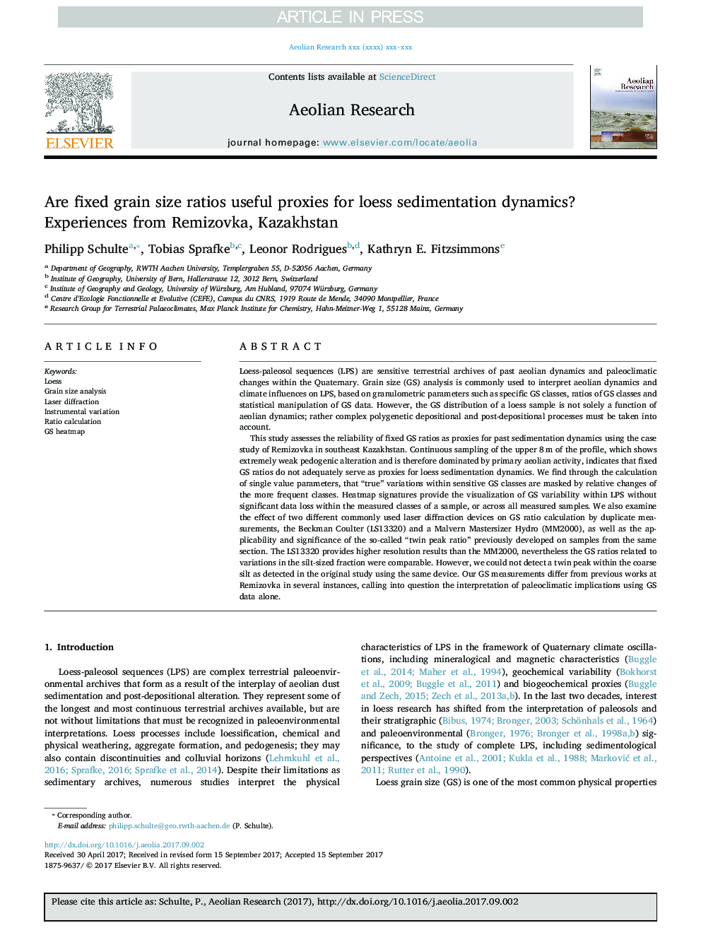 Are fixed grain size ratios useful proxies for loess sedimentation dynamics? Experiences from Remizovka, Kazakhstan