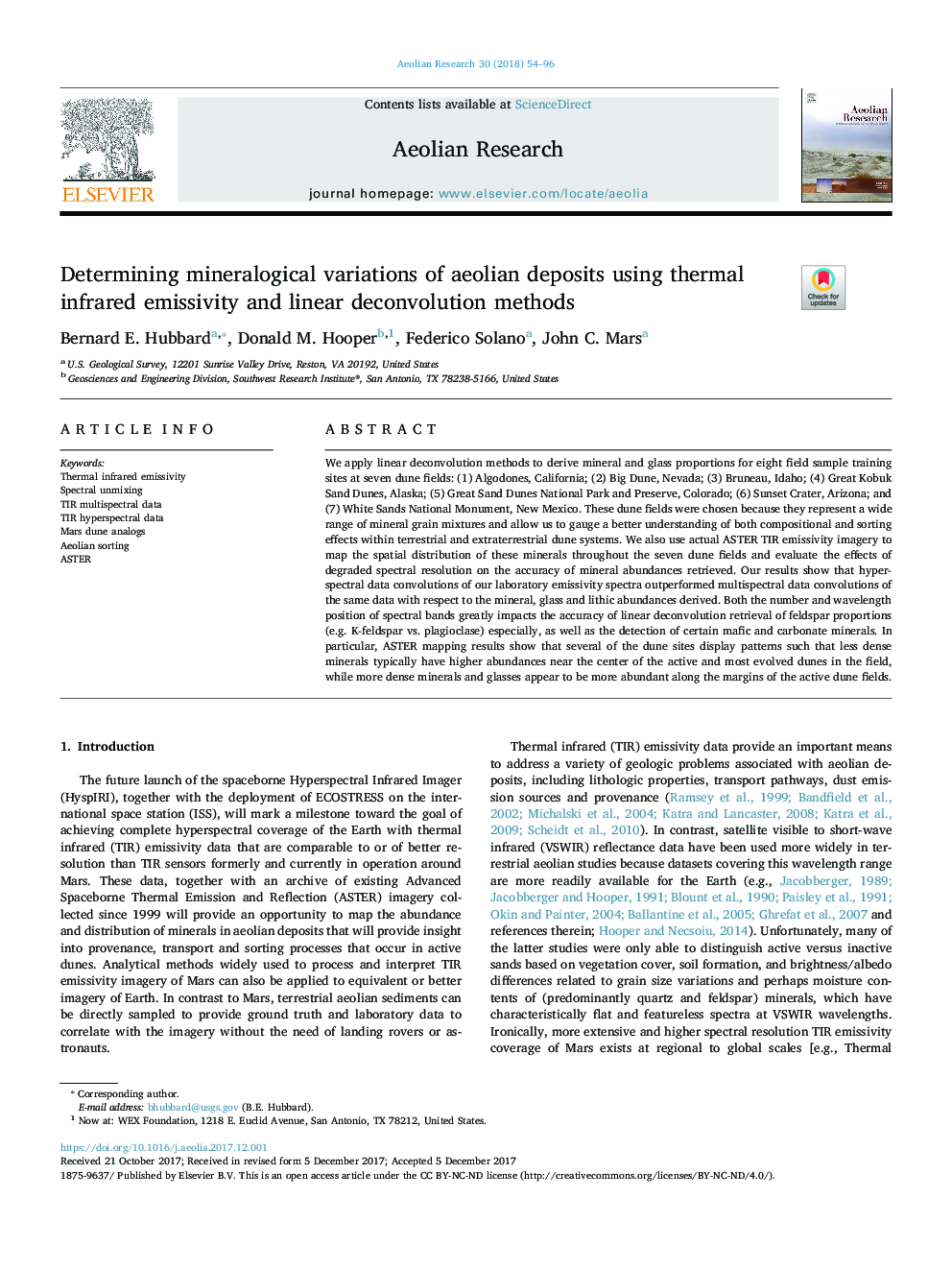 Determining mineralogical variations of aeolian deposits using thermal infrared emissivity and linear deconvolution methods