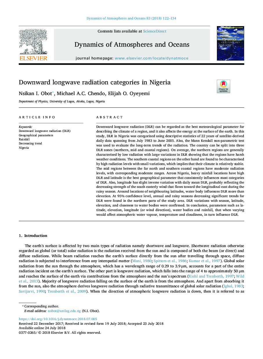 Downward longwave radiation categories in Nigeria