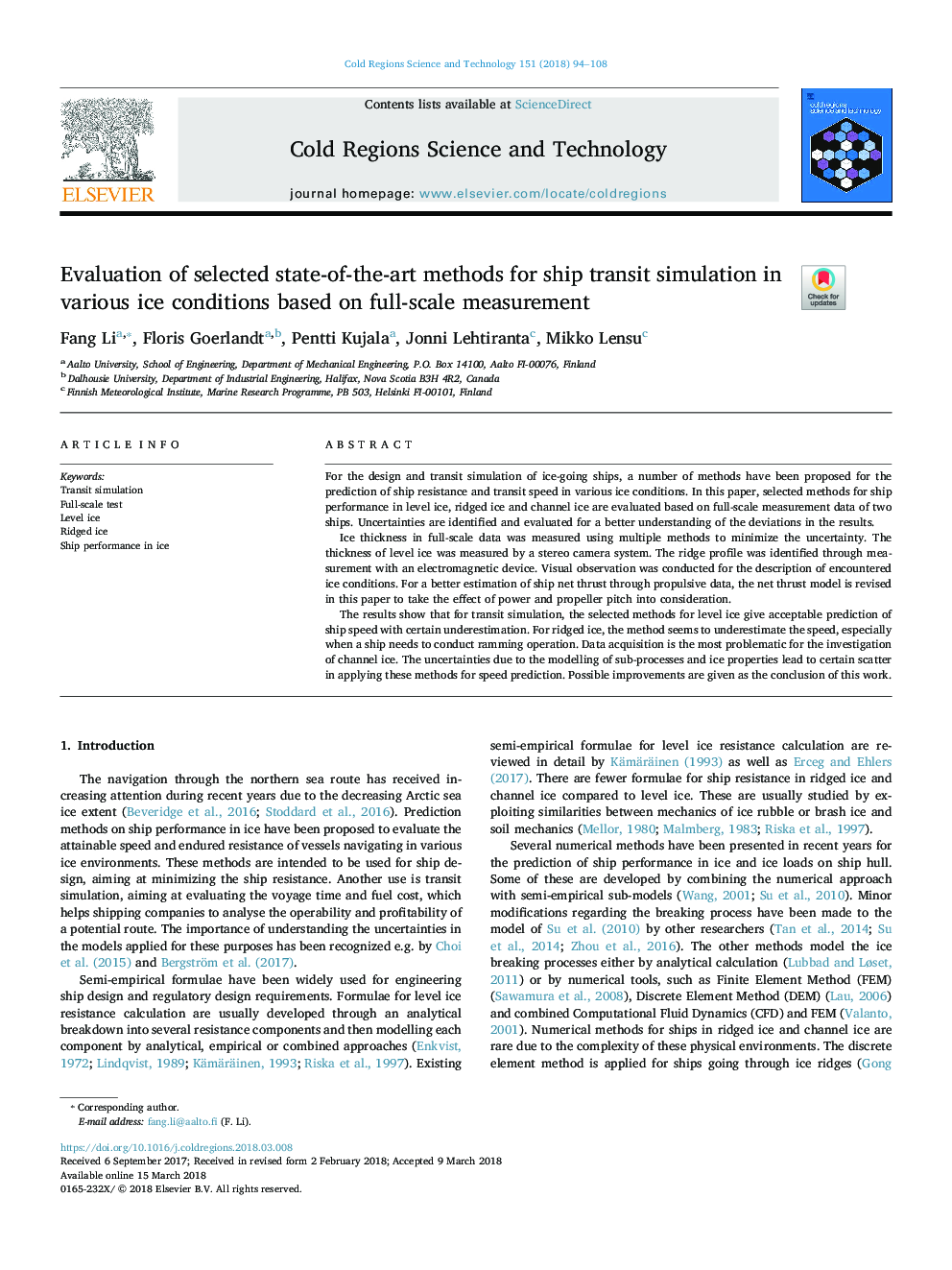 Evaluation of selected state-of-the-art methods for ship transit simulation in various ice conditions based on full-scale measurement