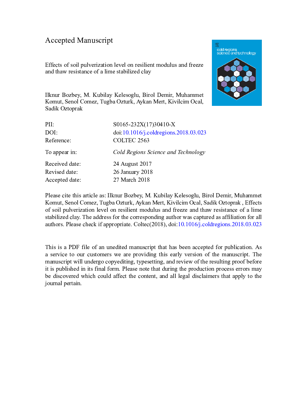 Effects of soil pulverization level on resilient modulus and freeze and thaw resistance of a lime stabilized clay