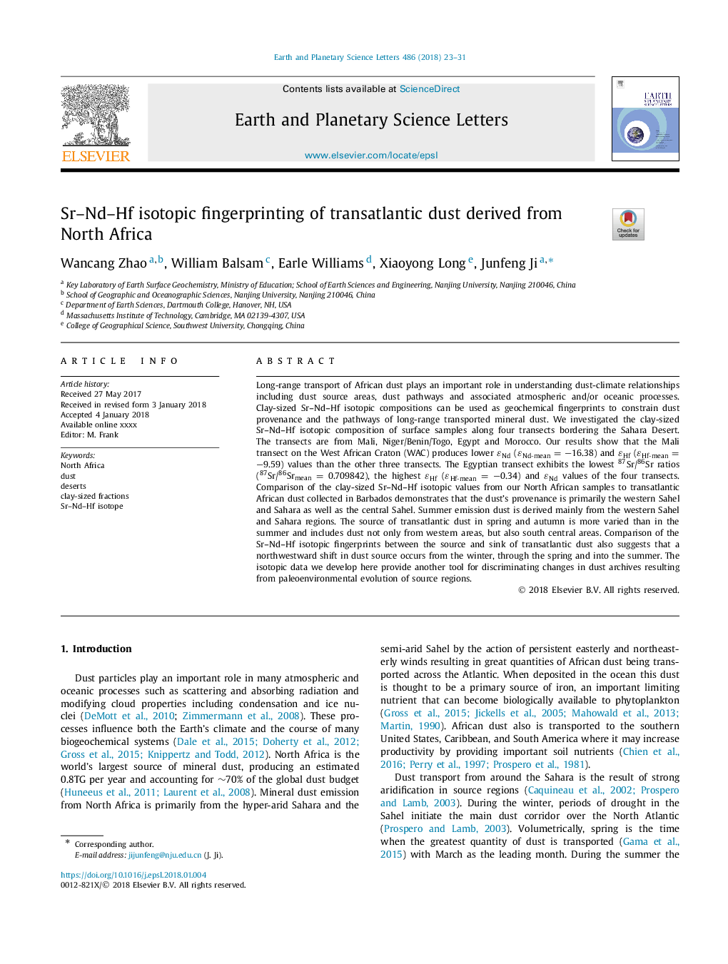 Sr-Nd-Hf isotopic fingerprinting of transatlantic dust derived from North Africa