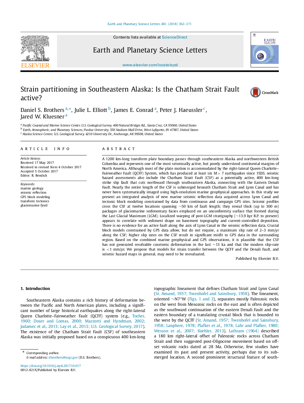 Strain partitioning in Southeastern Alaska: Is the Chatham Strait Fault active?