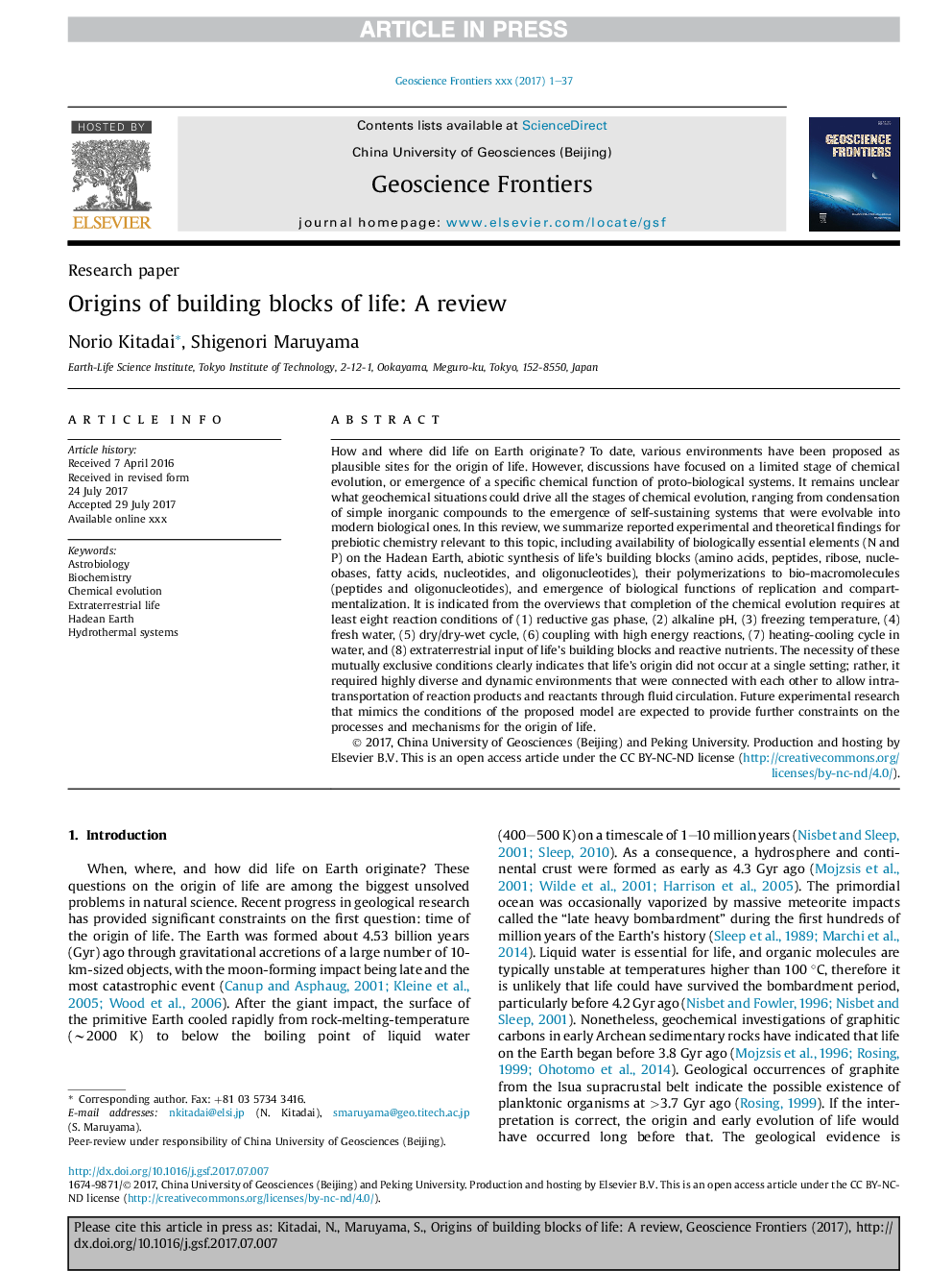 Origins of building blocks of life: A review